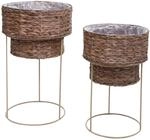 MCW 2er-Pflanzentopf-Set Q45 Metall Wasserhyazinthe Dunkelbraun Gestell Beige