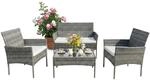 Relaxdays Gartenlounge Set Polyrattan Grau mit Auflagen 4-teilig