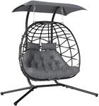 Outsunny Rattan H&auml;ngesessel mit Sonnendach Stahl 170L x 100B x 185H cm Dunkelgrau