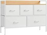 Songmics Kommode 5 Stoffschubladen 29 cm x 98,2 cm x 70 cm Wei&szlig;-Eiche Beige