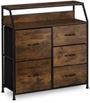 Relaxdays Kommode Stahl MDF Vliesstoff Schwarz Dunkelbraun mit 5 Schubladen und...