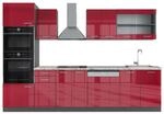 Vicco R-Line K&uuml;chenzeile Bordeaux Hochglanz Anthrazit 300 cm mit HochschrankAP