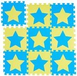 Relaxdays Puzzlematte Sterne EVA Schaumstoff Blau Gelb Weich 91 cm x 91 cm 550 g