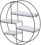 BERLINLODGE Wandregal Rund HxBxT 45x45x11cm 4 Regalb&ouml;den Metall Massiv-Holz