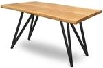 DELUKE Massivholz Esstisch mit Baumkante KEANU 140x80cm Eichenholz Dreieck Gestell