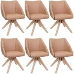 MCW 6er-Set Esszimmerstuhl Q52 Drehbar Holz Kunstleder Hellbraun
