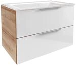 Fackelmann Badm&ouml;bel Waschplatz-Set B.Brillant 80 cm Asteiche/Glas Wei&szlig;