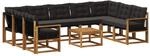 vidaXL Outdoor-Sofagarnitur mit Kissen 10 Stk Natur und Schwarz 3382224