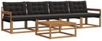 vidaXL Outdoor-Sofagarnitur mit Kissen 5-Tlg Natur und Schwarz 3369163