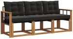 vidaXL Outdoor-Sofagarnitur mit Kissen 3-Tlg Natur und Schwarz 3368359
