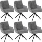 MCW 6er-Set Esszimmerstuhl Q36 Drehbar Auto-Return Stoff Chenille Grau