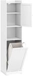 Costway Bad Hochschrank mit W&auml;schekorb & Verstellbarem Regal Wei&szlig;