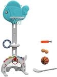 AIYAPLAY Kinder Basketballkorb HDPE 46L x 51B x 134-152H cm Blau+Grau+Wei&szlig;
