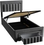 okwish Polsterbett mit LED Beleuchtung Schubladen Jugendzimmer 90x200cm Grau