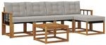 vidaXL Outdoor-Sofagarnitur mit Kissen 6-Tlg Natur und Hellgrau 3368598