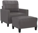 vidaXL Sessel mit Hocker Grau 60 cm Kunstleder 3201011