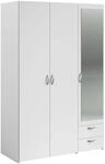 Parisot Kleiderschrank in Wei&szlig; Dreht&uuml;renschrank 3-T&uuml;rig mit Spiegel 120 x...
