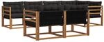 vidaXL Outdoor-Sofagarnitur mit Kissen 7-Tlg Natur und Schwarz 3369543