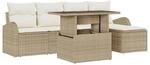 vidaXL Garten-Sofa-Set mit Kissen mit Speicher 6-Tlg Beige Poly Rattan 3357364