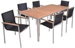 DELUKE Garten-Sitzgruppe PAUL 7-tlg. Tisch 6x Hochlehner Edelstahl Dunkelgrau...