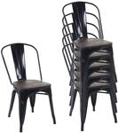 MCW 6er-Set Stuhl A73 Inkl. Holz-Sitzfl&auml;che Metall Industriedesign Stapelbar Schwarz