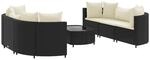 vidaXL 7-Tlg Garten-Sofagarnitur mit Kissen Schwarz Poly Rattan 3308432
