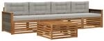 vidaXL Outdoor-Sofagarnitur mit Kissen 5 Stk Natur und Hellgrau 3382989