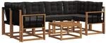 vidaXL Outdoor-Sofagarnitur mit Kissen 7-Tlg Natur und Schwarz 3368455