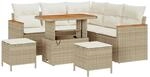 vidaXL 8-Teiliges Gartensofa-Set mit Kissen in Beige Poly Rattan Akazie 3363046
