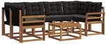 vidaXL Outdoor-Sofagarnitur mit Kissen 7-Tlg Natur und Schwarz 3368451