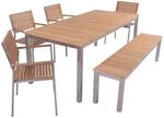 DELUKE Garten-Sitzgruppe STINA 6-tlg. Edelstahl Teak Hellbraun Bank Ohne Lehne