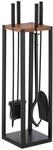 Relaxdays Kaminbesteck Eisen Aluminium Mangoholz Schwarz Braun 5-teilig 78 cm x 20 cm