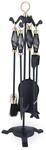 Relaxdays Kaminbesteck Eisen Schwarz Gold 5-teilig 68 cm x 20 cm x 20 cm 2,9 kg