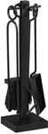 Relaxdays Kaminbesteck Eisen Schwarz 5er Set mit St&auml;nder 40,5 cm x 11,5 cm x 11,5 cm
