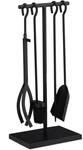 Relaxdays Kaminbesteck Stahl Schwarz 5-teilig 57 cm x 25 cm x 18 cm