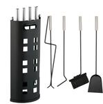 Relaxdays Kaminbesteck Metall Schwarz 5-teilig 61 cm x 22 cm x 15 cm 2,4 kg