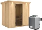 Karibu Sauna Bjarne inkl. Ofen 9 kW m. integr. Steuerung, Dachkranz, T&uuml;r Graphit