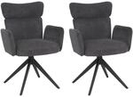 MCW 2er-Set Esszimmerstuhl N11 Drehbar Auto-Return Stoff Boucl&eacute; Dunkelgrau Beine