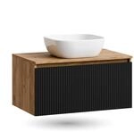 Planetm&ouml;bel ARISA Waschtischunterschrank 80 cm Schwarz Geriffelt mit Keramik