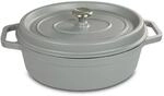 osoltus Br&auml;ter Oval Gusseisen Schmortopf mit Tropfdeckel Hellgrau 33 Cm