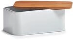 Zeller Brotkasten Metall mit Bambusdeckel 30,5 cm x 18 cm x 12,5 cm Matt Wei&szlig;
