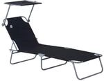 Outsunny Sonnenliege Klappbar Gartenliege mit Dach 120 kg Belastbar Schwarz