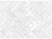 Fototapete Marmor Fliesen Muster Grau Weiß 3,50 m x 2,55 m FSC®
