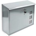 Relaxdays Briefkasten Metall Silber 3 Fenster Abschlie&szlig;bar 34,5 cm x 33 cm x 10,5 cm