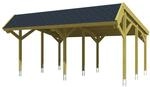 Skan Holz Carport Harz mit schwarzen Schindeln 624 x 560 cm Gr&uuml;n