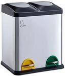 Svita TC2X15 M&uuml;lleimer 30L 2x15 Treteimer Papierkorb M&uuml;lltrennung Edelstahl Silber