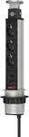 Brennenstuhl Steckdosenleiste Tower Power 3-fach versenkbar USB Alu/Schwarz 2 m