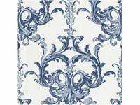 Bricoflor Ornament Tapete Royal Barock Vliestapete in Weiß Blau mit Textil...
