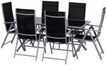 Outsunny Sitzgarnitur Aluminium Texteline-Stoff Sicherheitsglas 7-tlg Schwarz+Silber