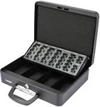 HMF 10016-02 Geldkassette M&uuml;nzz&auml;hlbrett Koffertragegriff 30 x 24 x 8 cm Schwarz